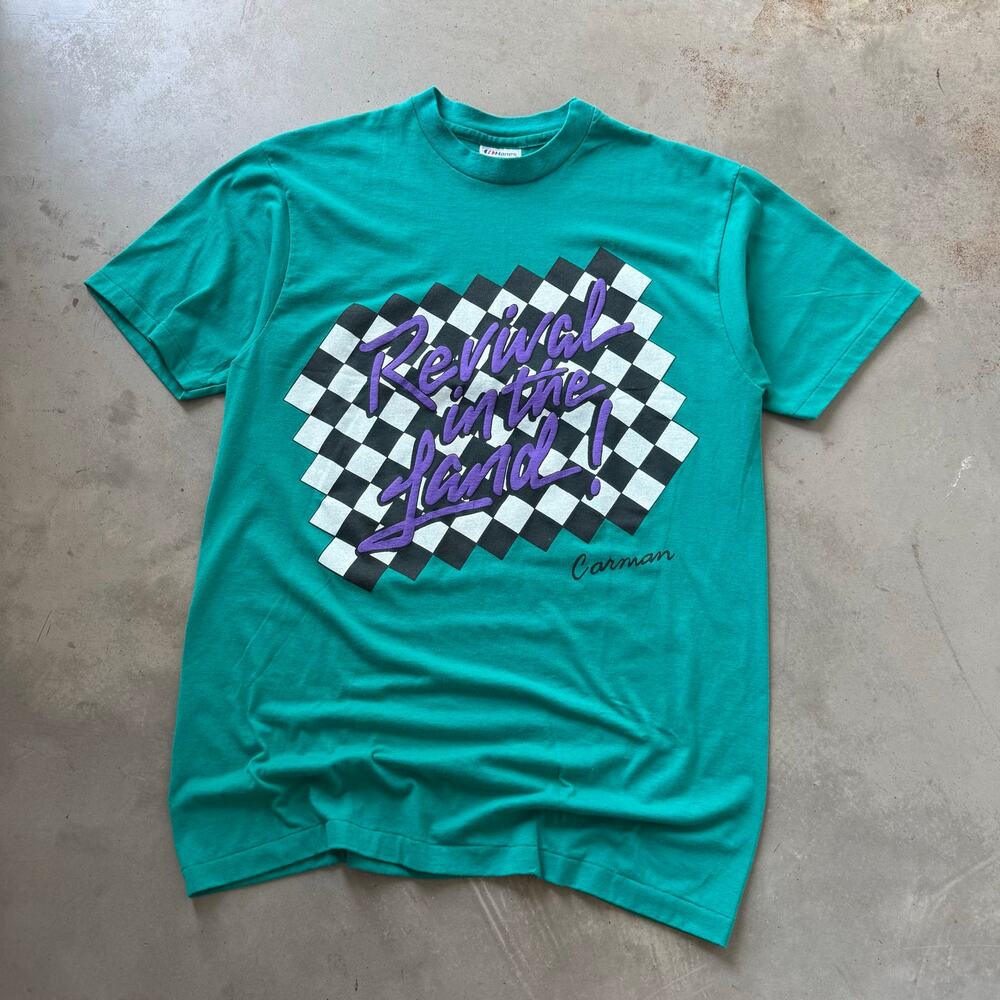 Vintage 90’s Carman Revival In The Land Christian Album Promo T-shirt Size Large